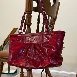 Coach Red Patent Leather Shoulder Bag with Double Straps